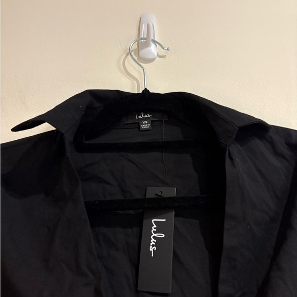 Lulus Sultry Charmer Black Lace-Up Collared Long Sleeve Top Size XS NWT - Picture 6 of 8